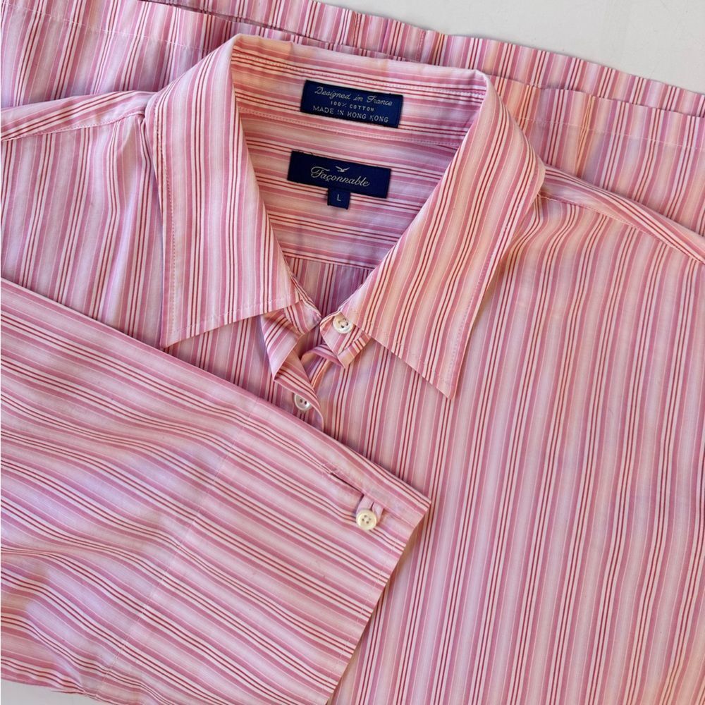 Faconnable Pink Striped Short Sleeve Button Down Shirt Blouse Size L